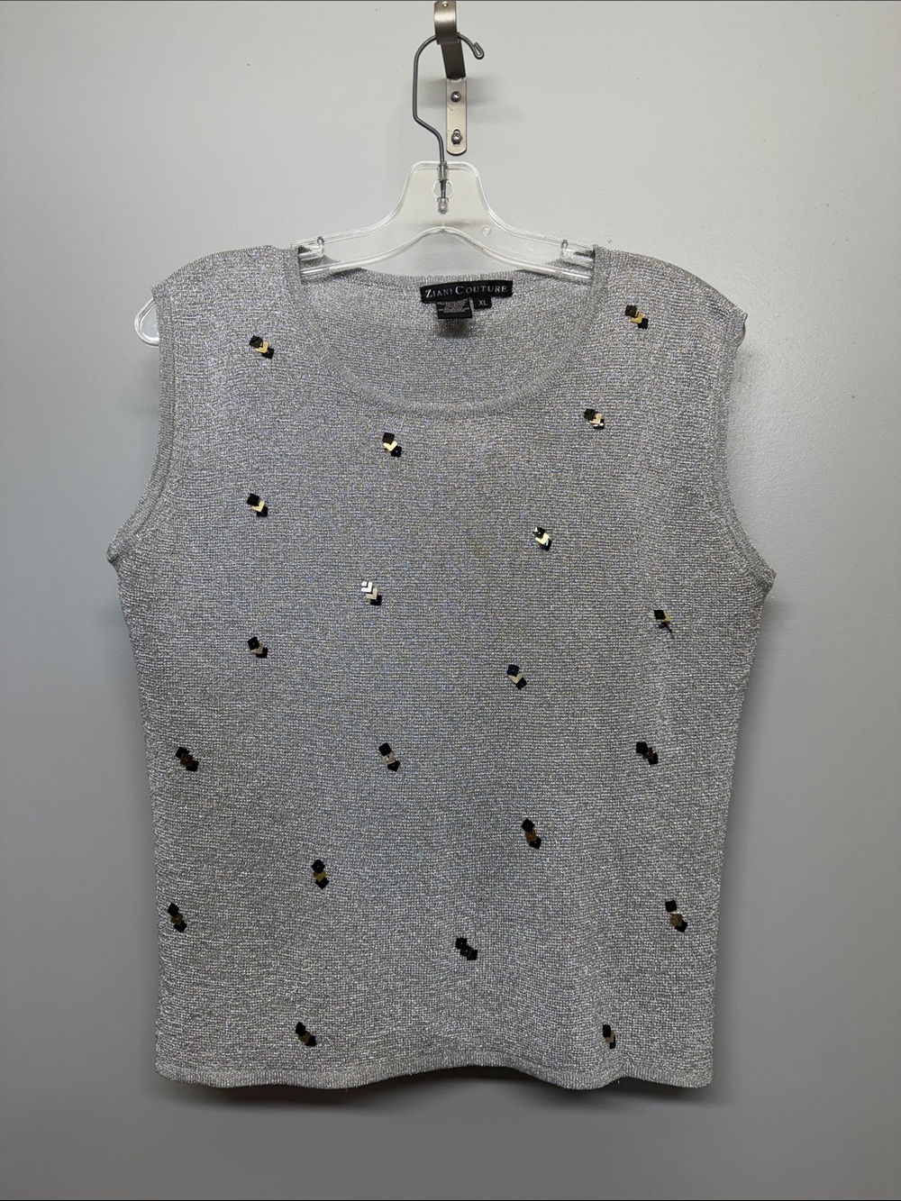 Ziani Couture Silver Shimmer Metallic Knit Top